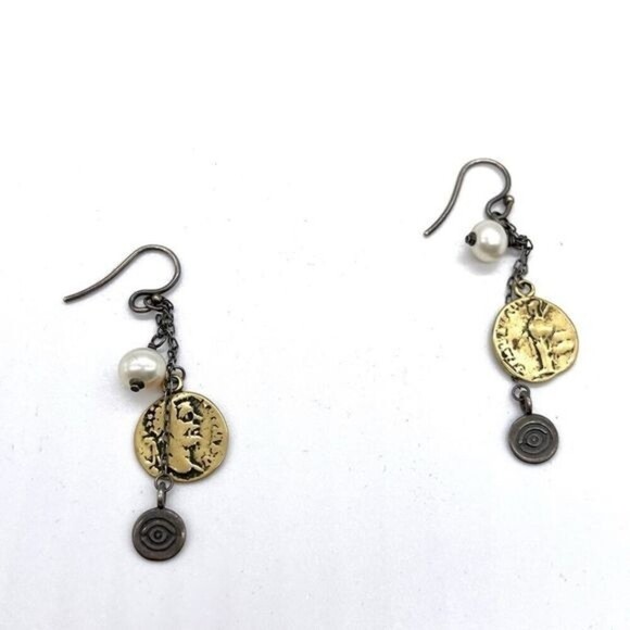 Silpada W1974 Sterling Silver Coin & Pearl Earrings .925 Brass Dangle - Picture 3 of 3